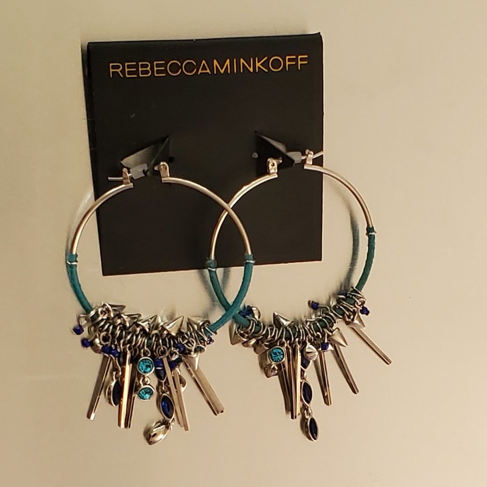 Rebecca Minkoff Silver/Blue Drop Dangle Hoop Earrings